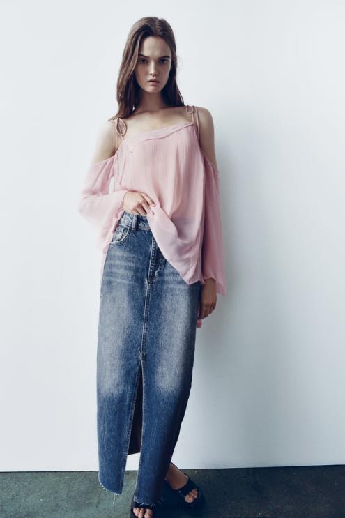 moterys Zara zw džinsinis sijonas aukštu liemeniu mėlyna apranga 4N488645