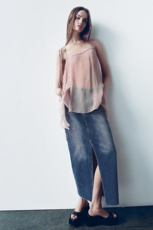 moterys Zara zw džinsinis sijonas aukštu liemeniu mėlyna apranga 4N488645