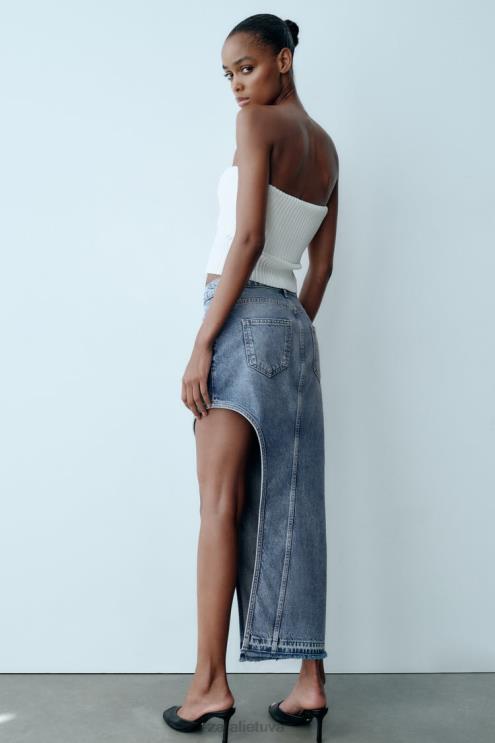 moterys Zara zw iškirptas džinsinis sijonas vidurio mėlyna apranga 4N488702