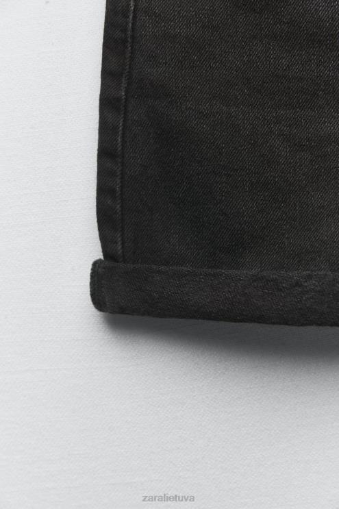 moterys Zara 1975 m. mamai tinkantys džinsiniai šortai aukštu juosmeniu juodas apranga 4N488545