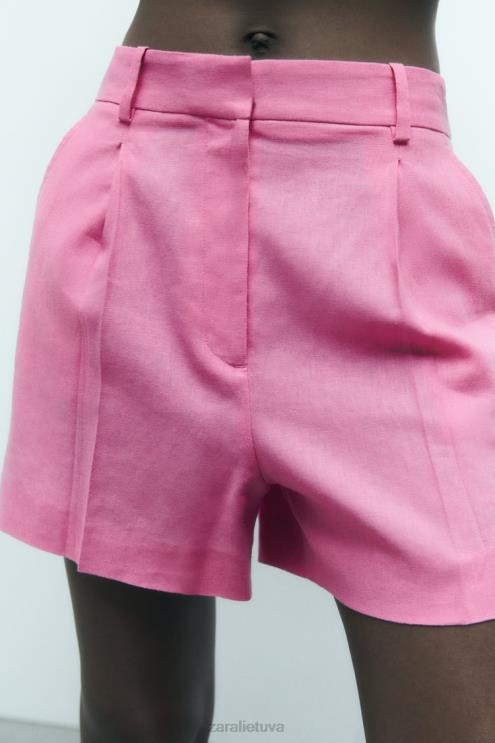 moterys Zara aukšti lino mišinio šortai rožinis apranga 4N488571
