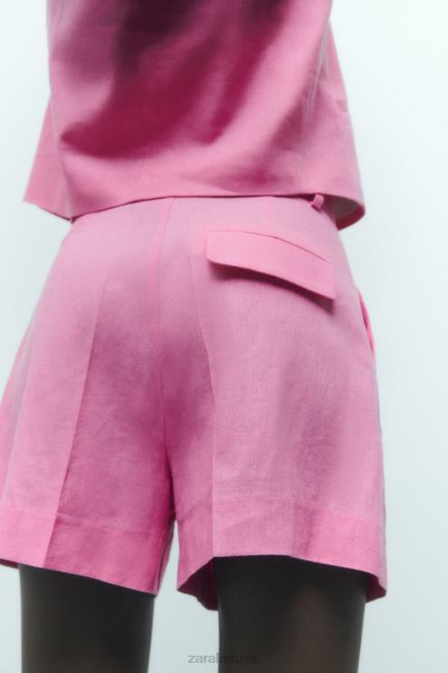 moterys Zara aukšti lino mišinio šortai rožinis apranga 4N488571