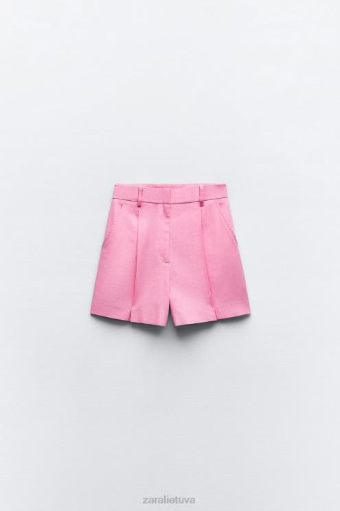 moterys Zara aukšti lino mišinio šortai rožinis apranga 4N488571
