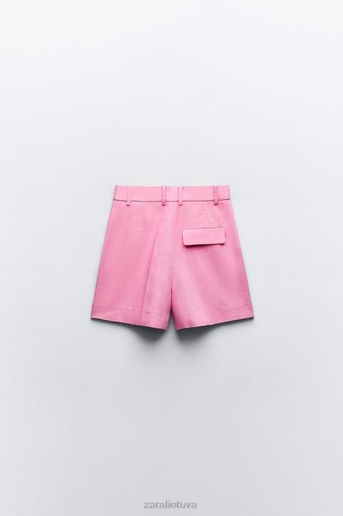 moterys Zara aukšti lino mišinio šortai rožinis apranga 4N488571