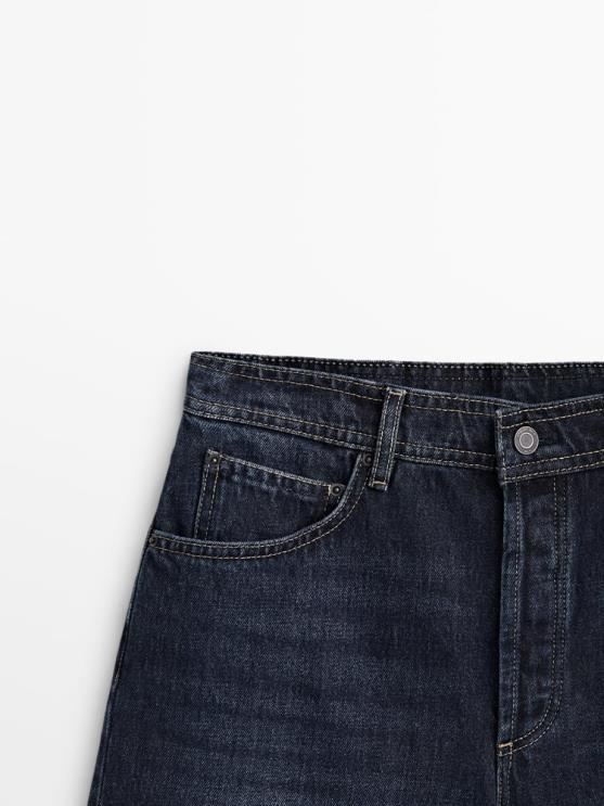 moterys Zara džinsiniai šortai aukštu juosmeniu su odine kišene vidurio mėlyna apranga 4N488865