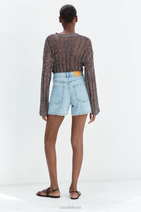 moterys Zara džinsiniai šortai aukštu juosmeniu z1975 mom fit indigo apranga 4N488565