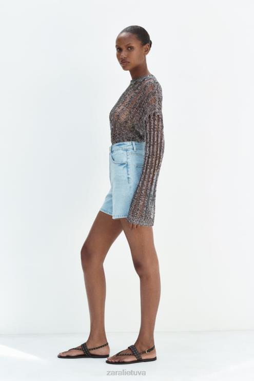 moterys Zara džinsiniai šortai aukštu juosmeniu z1975 mom fit indigo apranga 4N488565