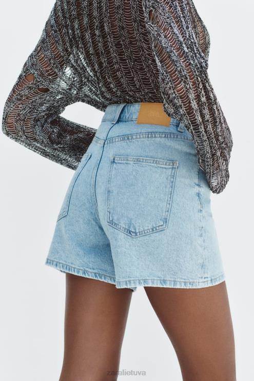 moterys Zara džinsiniai šortai aukštu juosmeniu z1975 mom fit indigo apranga 4N488565