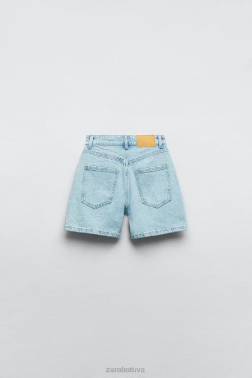 moterys Zara džinsiniai šortai aukštu juosmeniu z1975 mom fit indigo apranga 4N488565