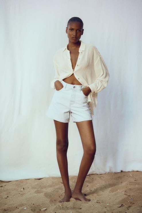 moterys Zara džinsiniai šortai aukštu juosmeniu z1975 mom fit šviesiai mėlynas apranga 4N488538