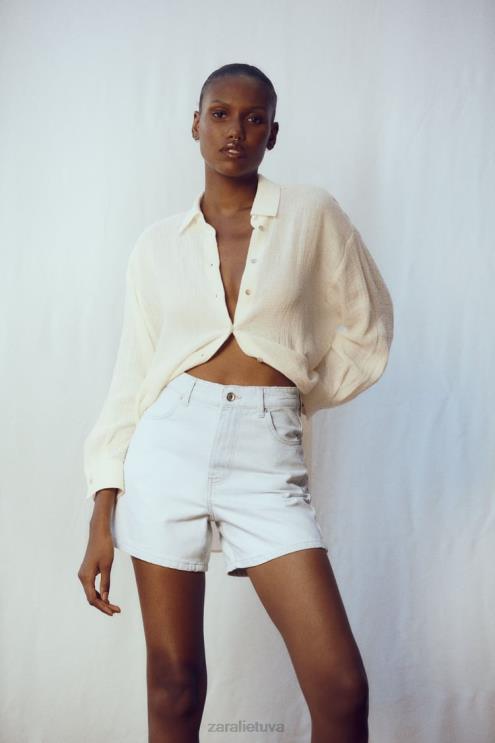 moterys Zara džinsiniai šortai aukštu juosmeniu z1975 mom fit šviesiai mėlynas apranga 4N488538