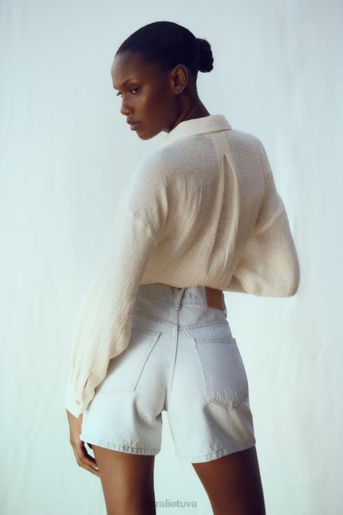 moterys Zara džinsiniai šortai aukštu juosmeniu z1975 mom fit šviesiai mėlynas apranga 4N488538