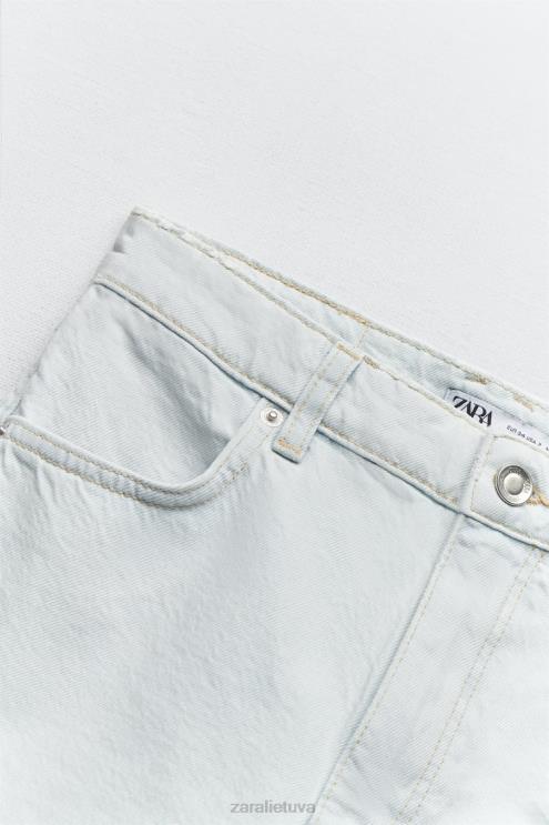 moterys Zara džinsiniai šortai aukštu juosmeniu z1975 mom fit šviesiai mėlynas apranga 4N488538