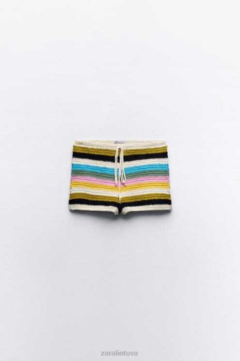 moterys Zara dryžuoti nerti šortai rožinė / rausva apranga 4N488625