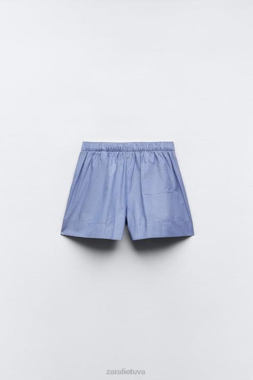 moterys Zara dryžuoti poplino šortai mėlyna apranga 4N488600