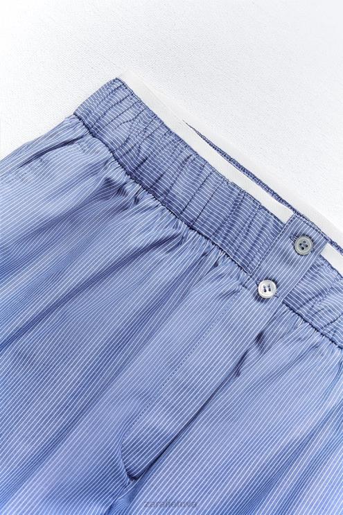 moterys Zara dryžuoti poplino šortai mėlyna apranga 4N488600