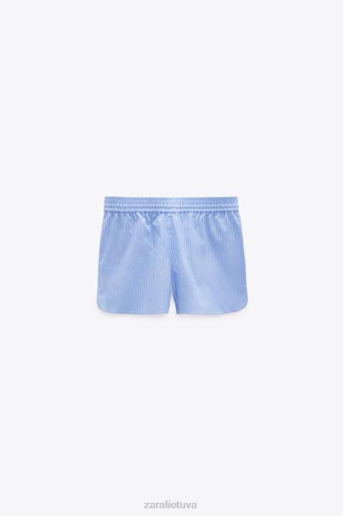 moterys Zara dryžuoti poplino šortai mėlyna/balta apranga 4N488590