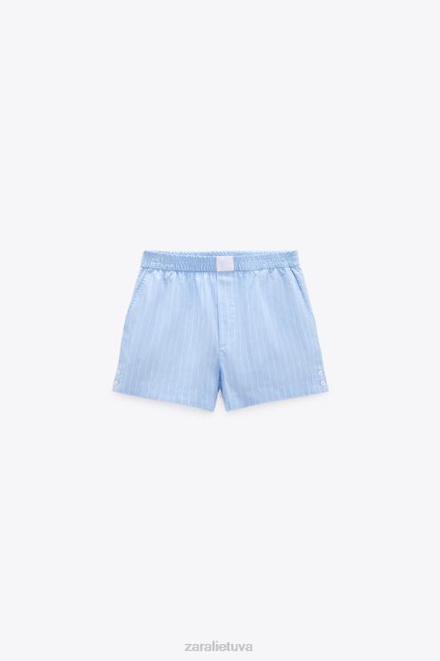 moterys Zara dryžuoti poplino šortai mėlyna/balta apranga 4N488602