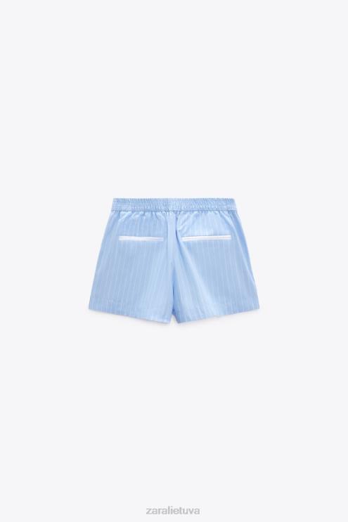 moterys Zara dryžuoti poplino šortai mėlyna/balta apranga 4N488602