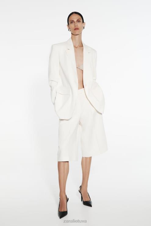 moterys Zara klostuoti bermudiniai šortai austrių baltumo apranga 4N488535