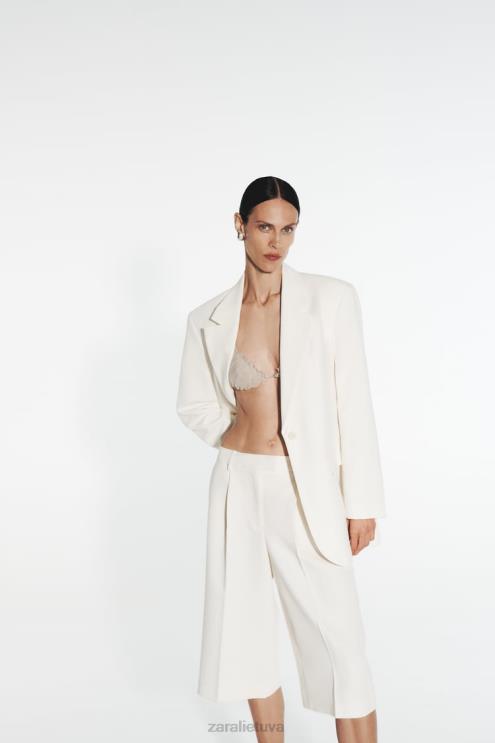 moterys Zara klostuoti bermudiniai šortai austrių baltumo apranga 4N488535