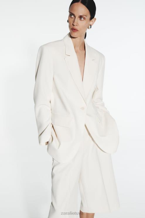 moterys Zara klostuoti bermudiniai šortai austrių baltumo apranga 4N488535