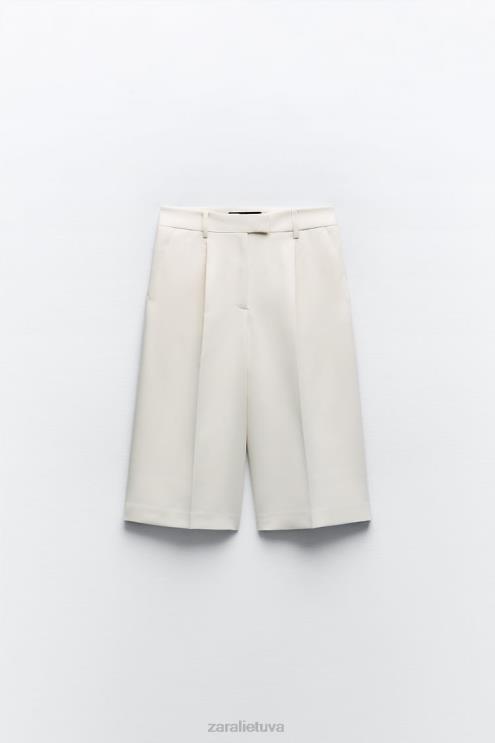 moterys Zara klostuoti bermudiniai šortai austrių baltumo apranga 4N488535