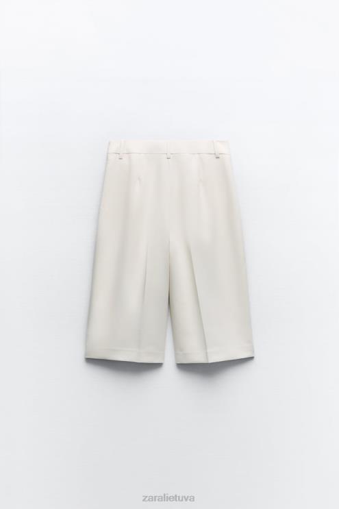 moterys Zara klostuoti bermudiniai šortai austrių baltumo apranga 4N488535