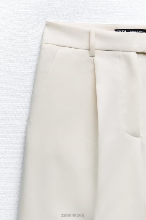 moterys Zara klostuoti bermudiniai šortai austrių baltumo apranga 4N488535