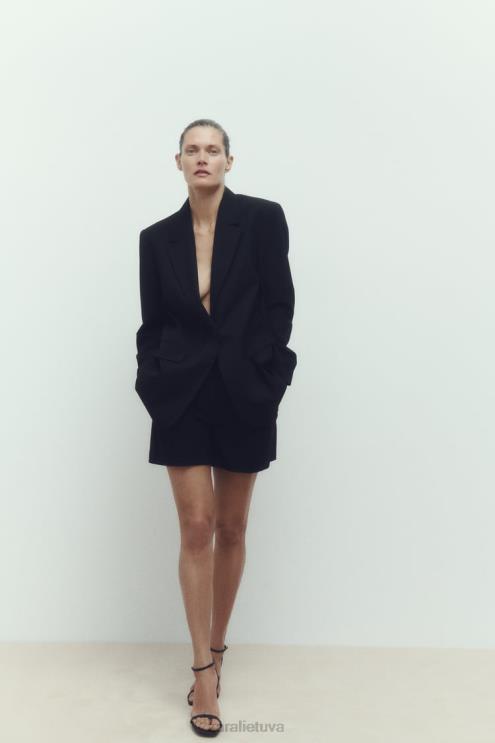 moterys Zara klostuoti šortai aukštu juosmeniu juodas apranga 4N488527