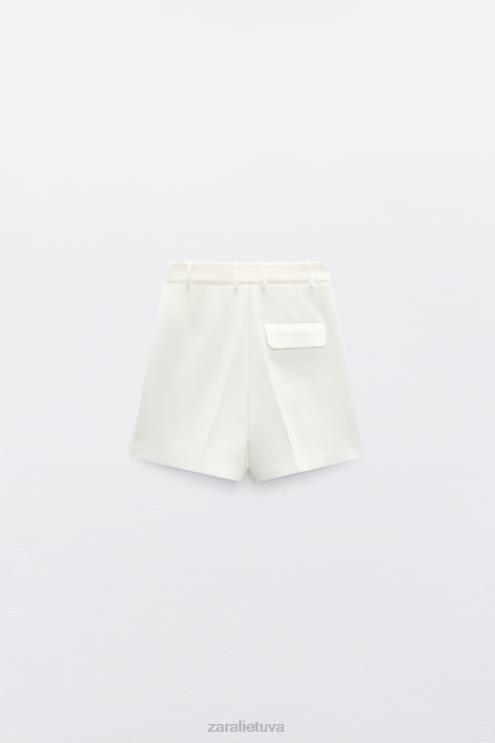 moterys Zara klostuoti šortai aukštu liemeniu austrių baltumo apranga 4N488599