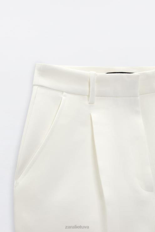 moterys Zara klostuoti šortai aukštu liemeniu austrių baltumo apranga 4N488599