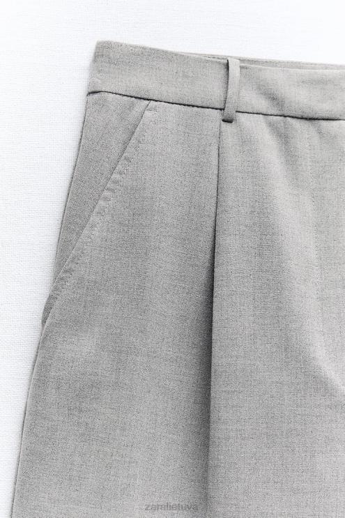 moterys Zara klostuoti šortai aukštu liemeniu pilka apranga 4N488525