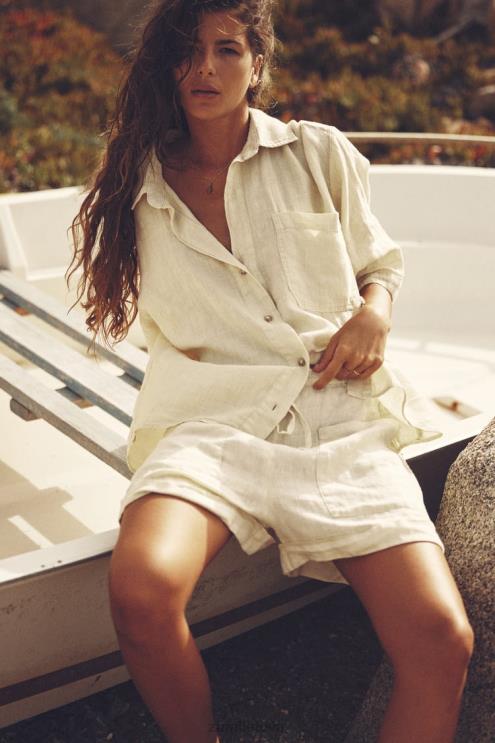 moterys Zara lininiai šortai su kišenėmis pastelinė geltona apranga 4N488583