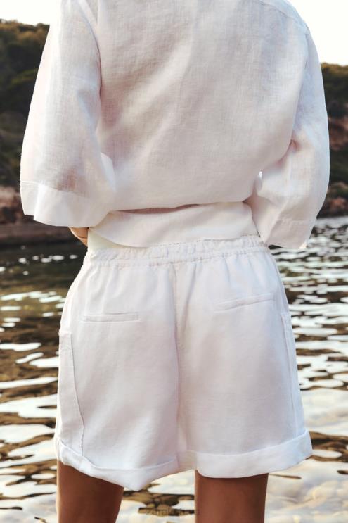 moterys Zara lino mišinio cargo šortai baltas apranga 4N488540