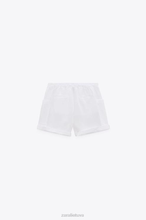 moterys Zara lino mišinio cargo šortai baltas apranga 4N488540