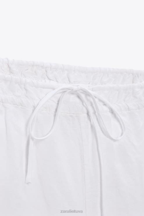 moterys Zara lino mišinio cargo šortai baltas apranga 4N488540