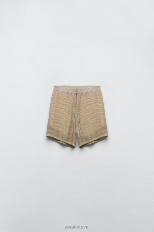 moterys Zara megzti šortai su metaliniu siūlu auksinis apranga 4N488618