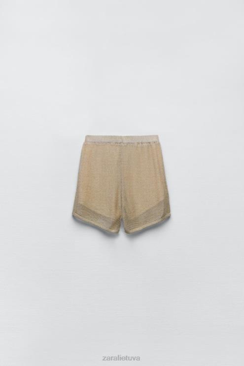 moterys Zara megzti šortai su metaliniu siūlu auksinis apranga 4N488618