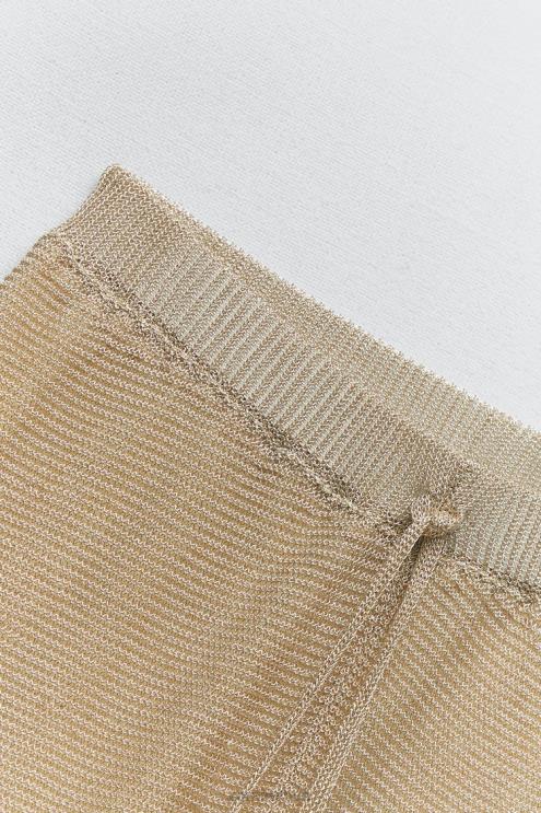 moterys Zara megzti šortai su metaliniu siūlu auksinis apranga 4N488618