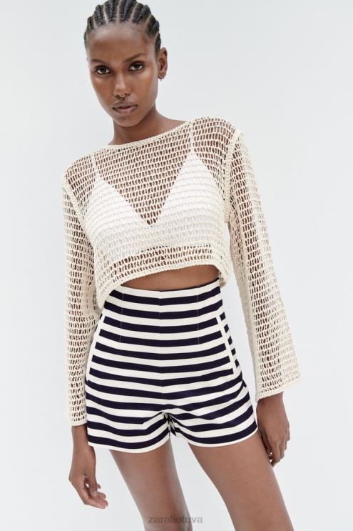 moterys Zara šortai aukštu liemeniu dryžuotas apranga 4N488554