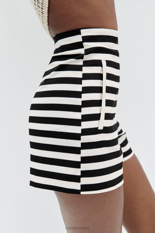 moterys Zara šortai aukštu liemeniu dryžuotas apranga 4N488554