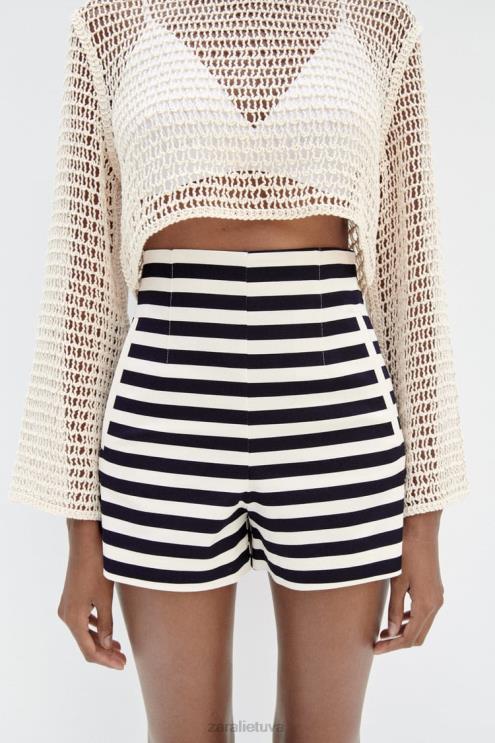 moterys Zara šortai aukštu liemeniu dryžuotas apranga 4N488554