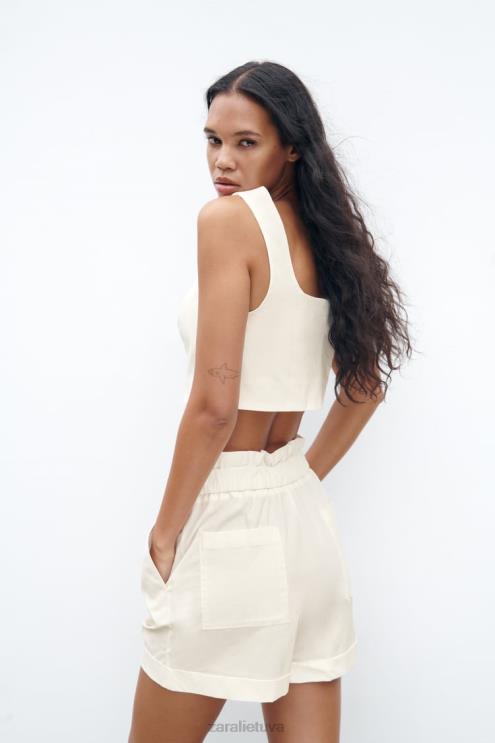 moterys Zara šortai su popieriniu maišeliu iš viršaus baltas apranga 4N488566