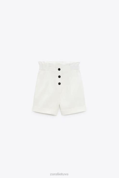 moterys Zara šortai su popieriniu maišeliu iš viršaus baltas apranga 4N488566