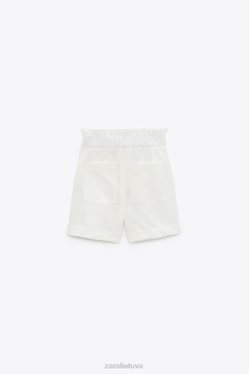 moterys Zara šortai su popieriniu maišeliu iš viršaus baltas apranga 4N488566