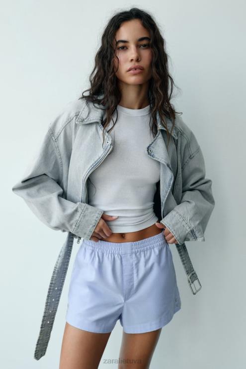 moterys Zara šortai su sagomis dangaus mėlynumo apranga 4N488580