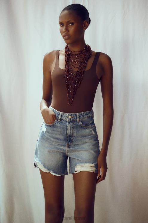 moterys Zara plėšyti džinsiniai šortai z1975 m vidurio mėlyna apranga 4N488555