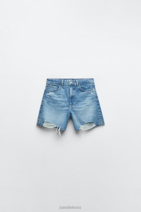 moterys Zara plėšyti džinsiniai šortai z1975 m vidurio mėlyna apranga 4N488555