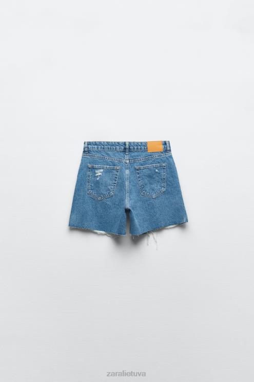 moterys Zara plėšyti džinsiniai šortai z1975 m vidurio mėlyna apranga 4N488555
